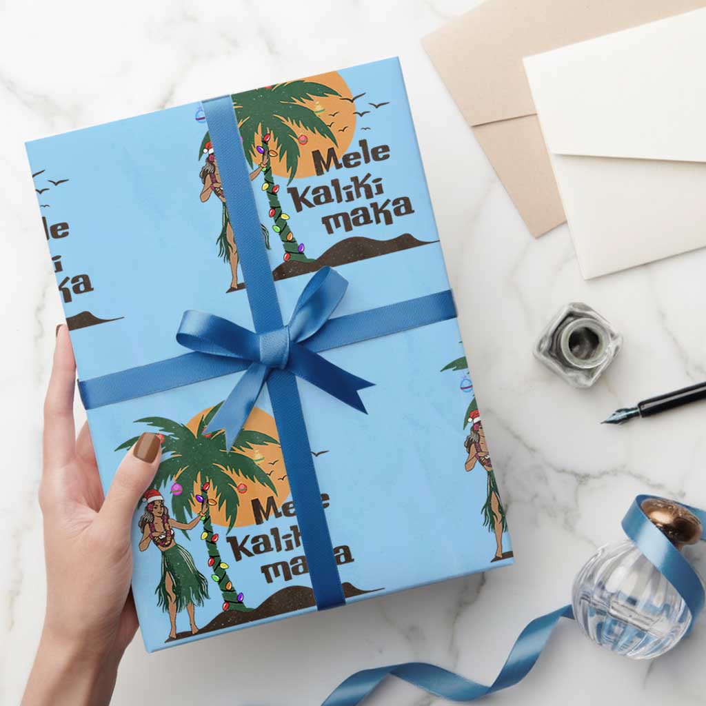 Christmas In Hawaii Wrapping Paper Roll Mele Kalikimaka Retro Hula Girls Santa Hat Xmas - Wonder Print Shop