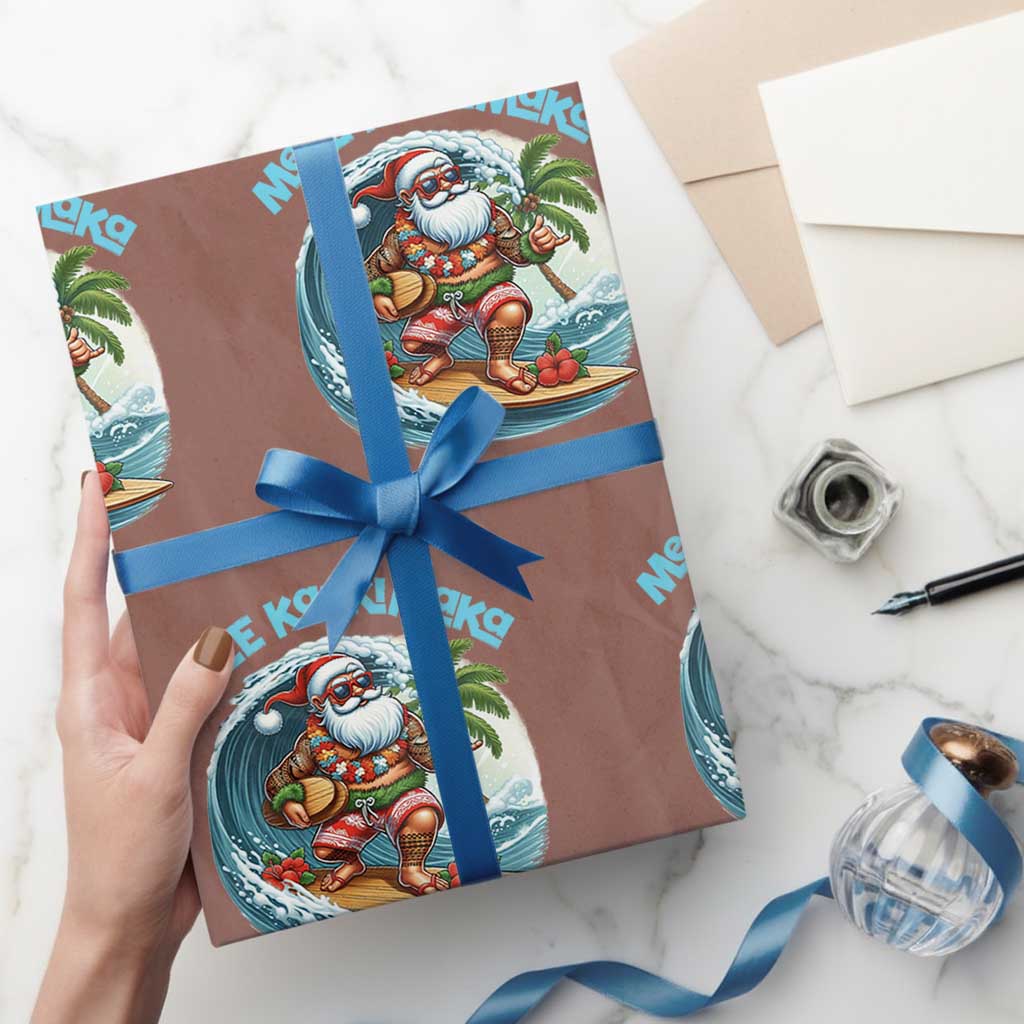 Christmas In Hawaii Wrapping Paper Roll Mele Kalikimaka Santa Surfing Hibiscus - Wonder Print Shop