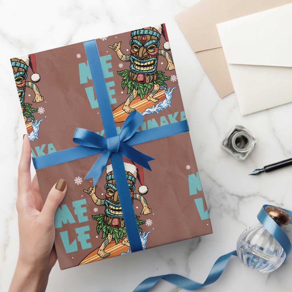 Christmas In Hawaii Wrapping Paper Roll Mele Kalikimaka Santa Tiki Surfing Kakau Tattoo - Wonder Print Shop