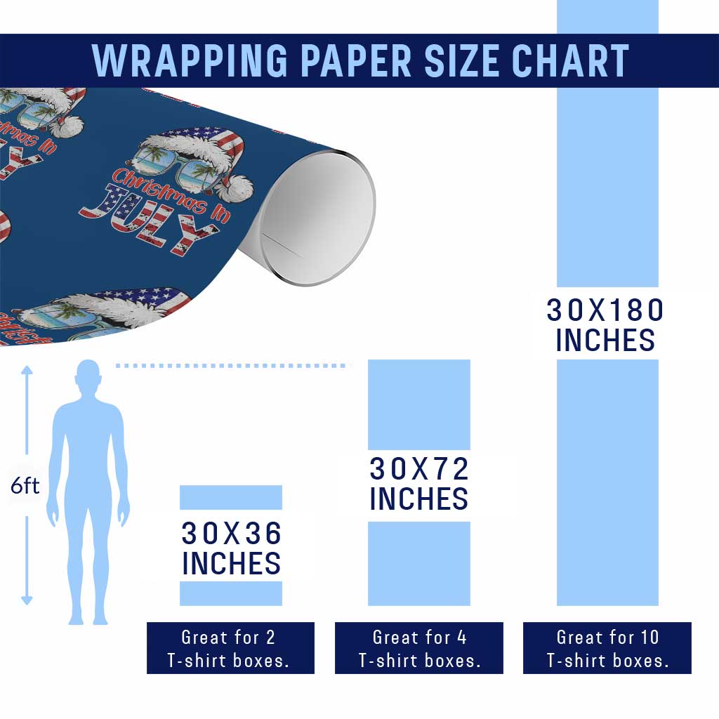 Christmas In July Wrapping Paper Roll Patriotic USA Sunglasses Graphic