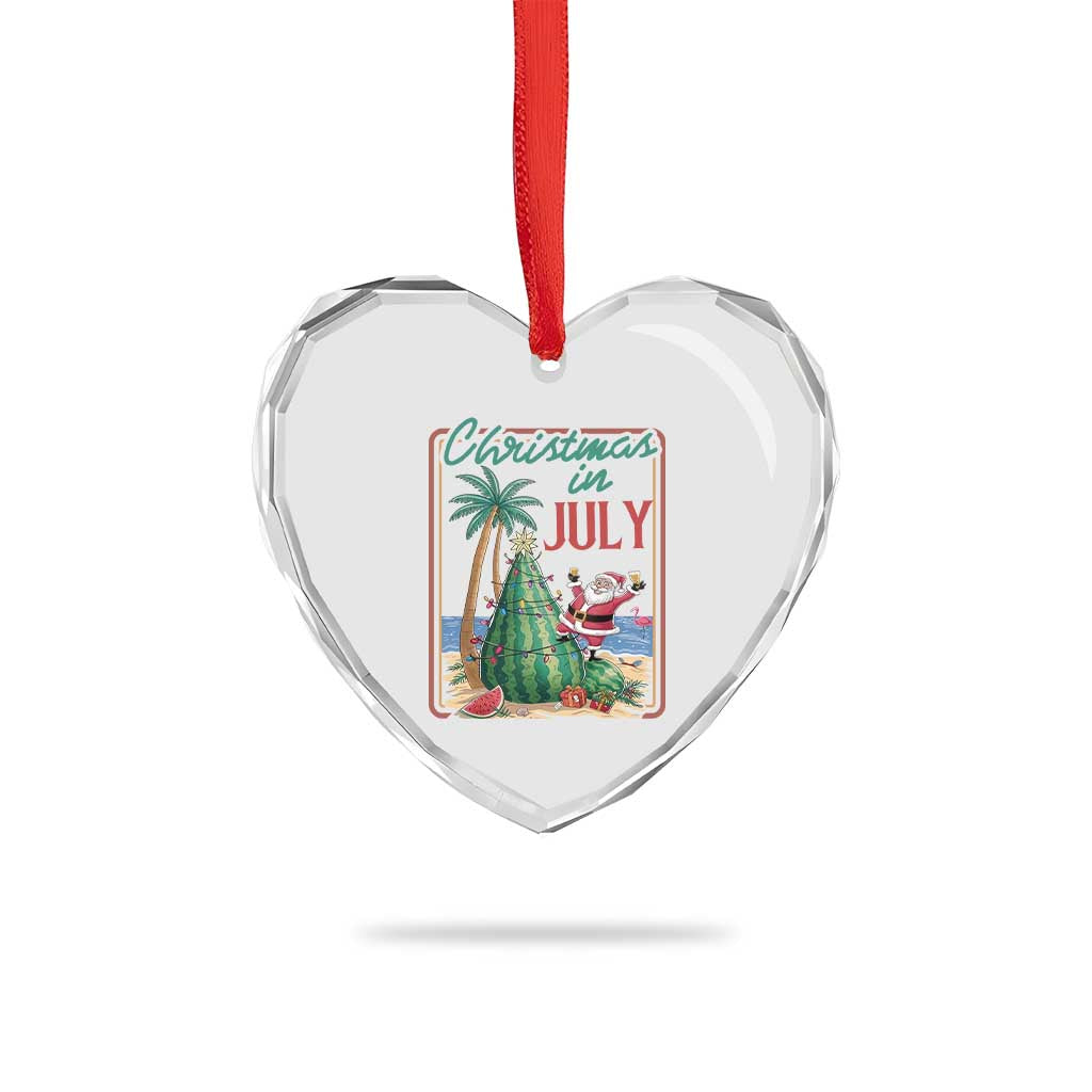 Christmas In July Heart Crystal Glass Ornament Funny Santa Watermelon Xmas Tree
