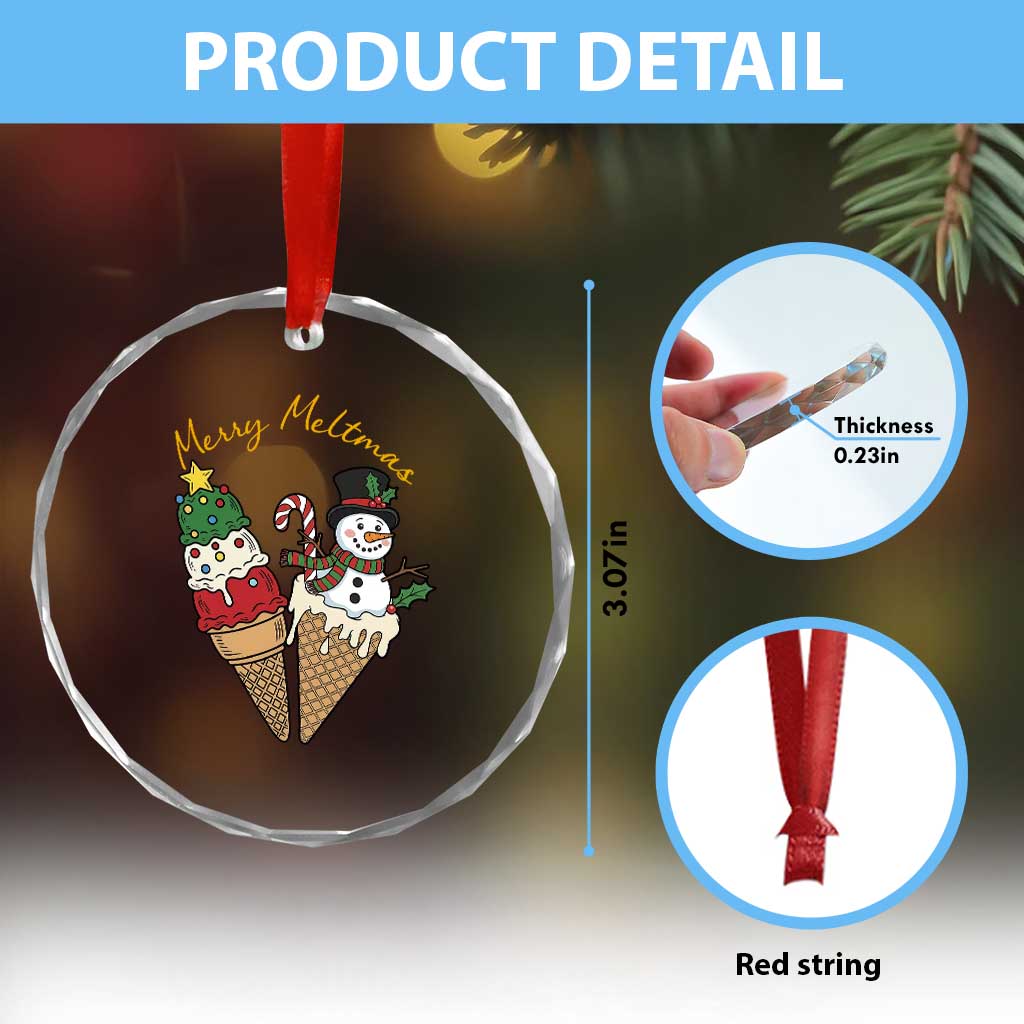 Christmas In July Ice Cream Snowman Graphic Crystal Glass Ornament Merry Meltmas