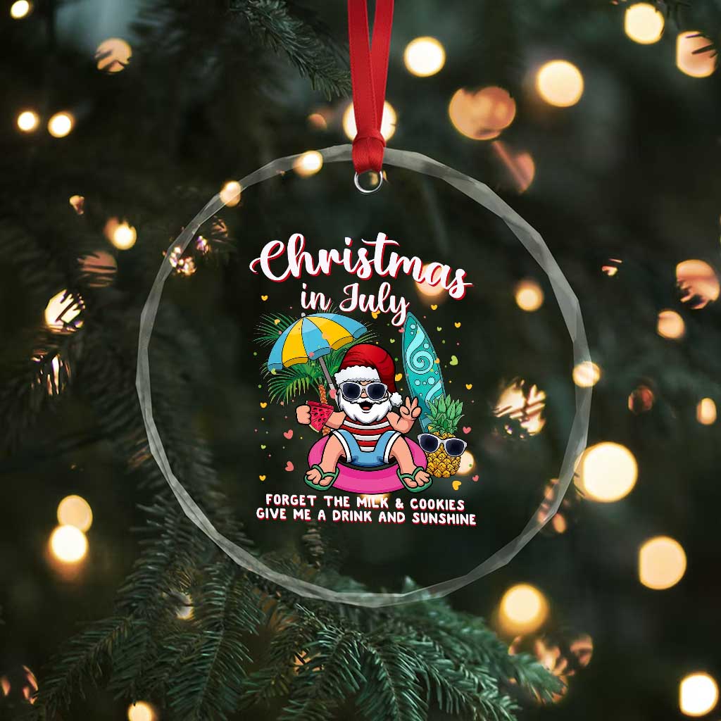 Christmas in July Santa Crystal Glass Ornament Palm Tree Beach Summer Hawaii