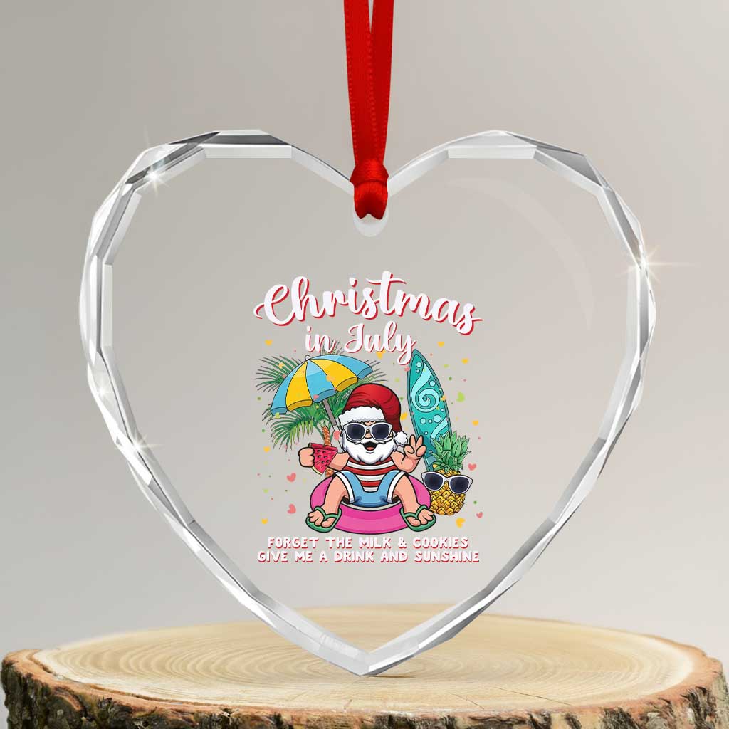 Christmas in July Santa Heart Crystal Glass Ornament Palm Tree Beach Summer Hawaii