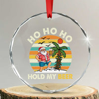 Christmas In July Santa Ho Ho Hold My Beer Crystal Glass Ornament Summer Beach Hawaii Santa USA Flag - Wonder Print Shop