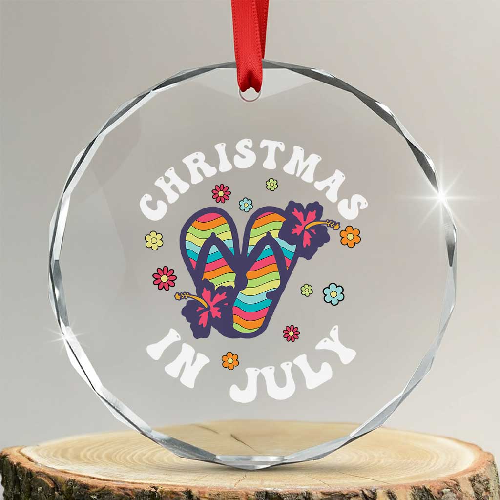 Christmas In July Summer Beach Crystal Glass Ornament Hawaii Flip Flops Hibiscus - Wonder Print Shop