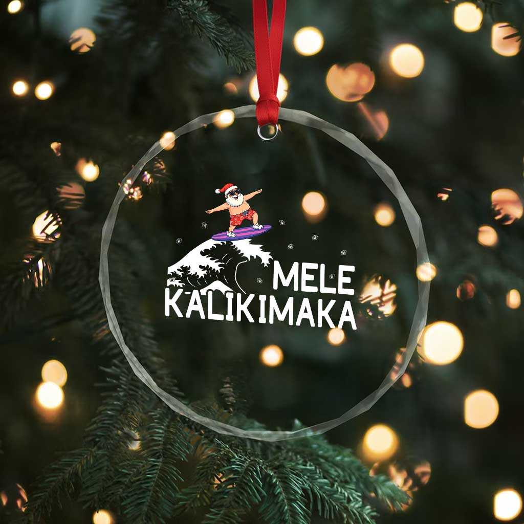Christmas In July Surfing Santa Crystal Glass Ornament Mele Kalikimaka Summer Beach Hawaii - Wonder Print Shop