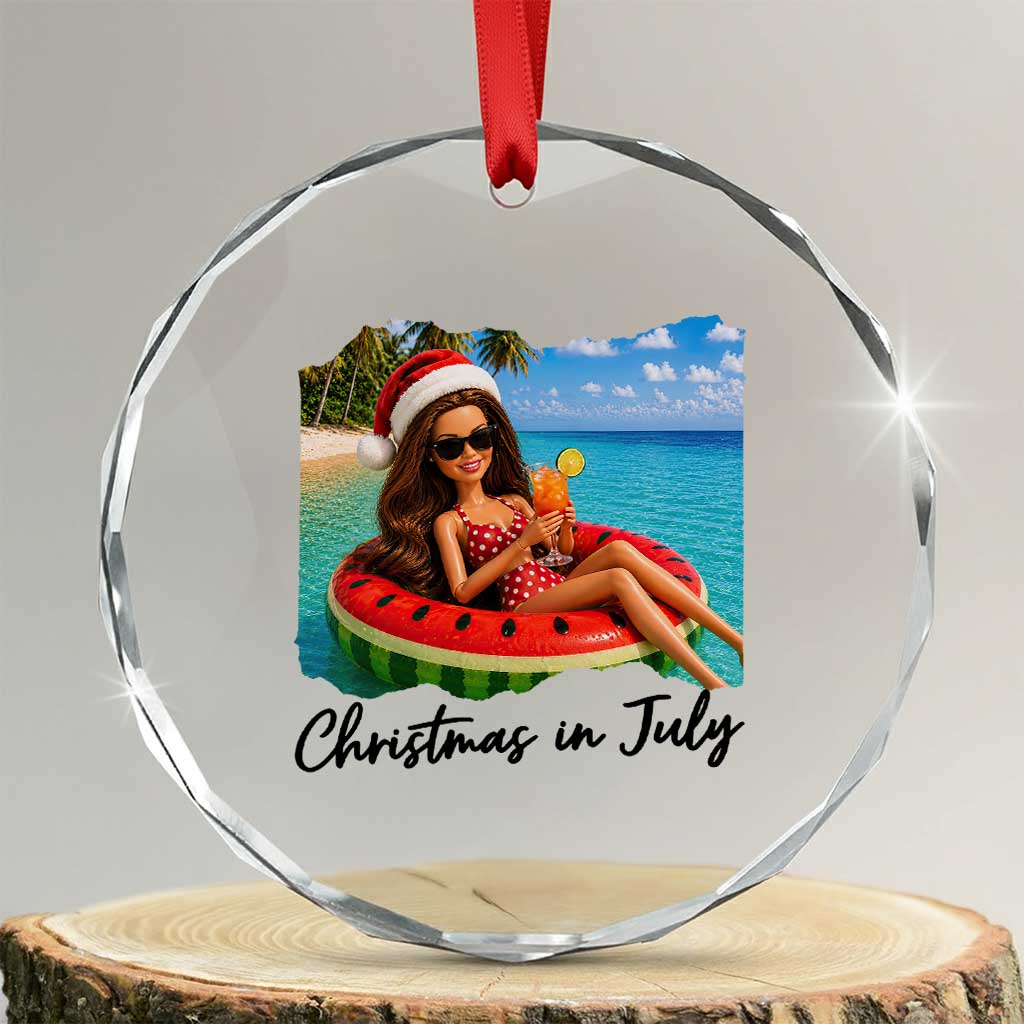 Christmas In July Tropical Doll Face Meme Crystal Glass Ornament Summer Vacation Graphic