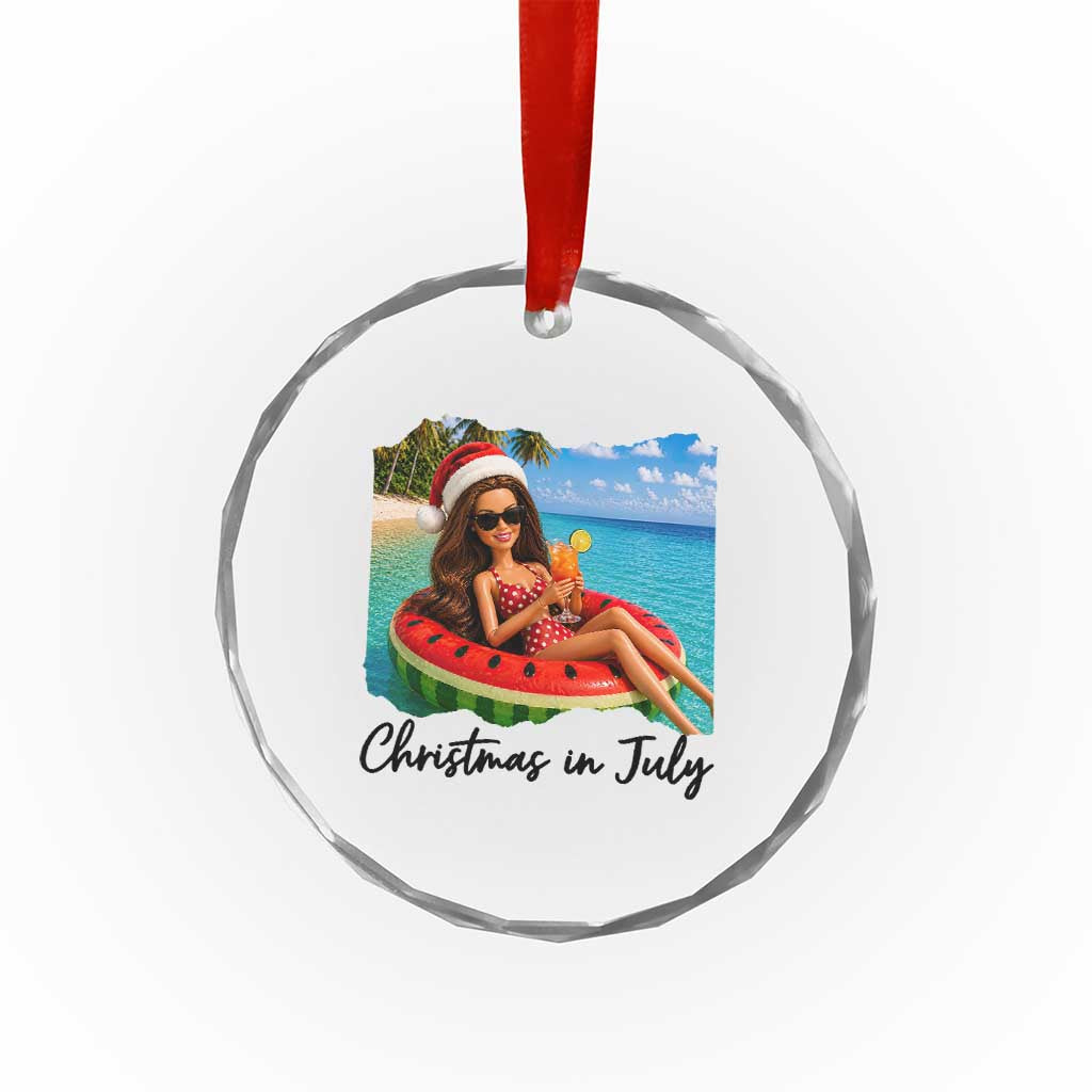 Christmas In July Tropical Doll Face Meme Crystal Glass Ornament Summer Vacation Graphic