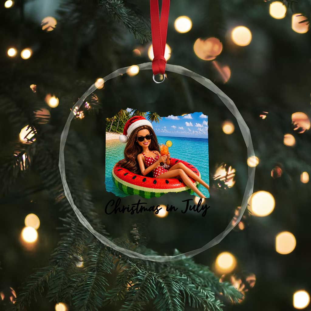 Christmas In July Tropical Doll Face Meme Crystal Glass Ornament Summer Vacation Graphic