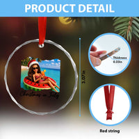 Christmas In July Tropical Doll Face Meme Crystal Glass Ornament Summer Vacation Graphic