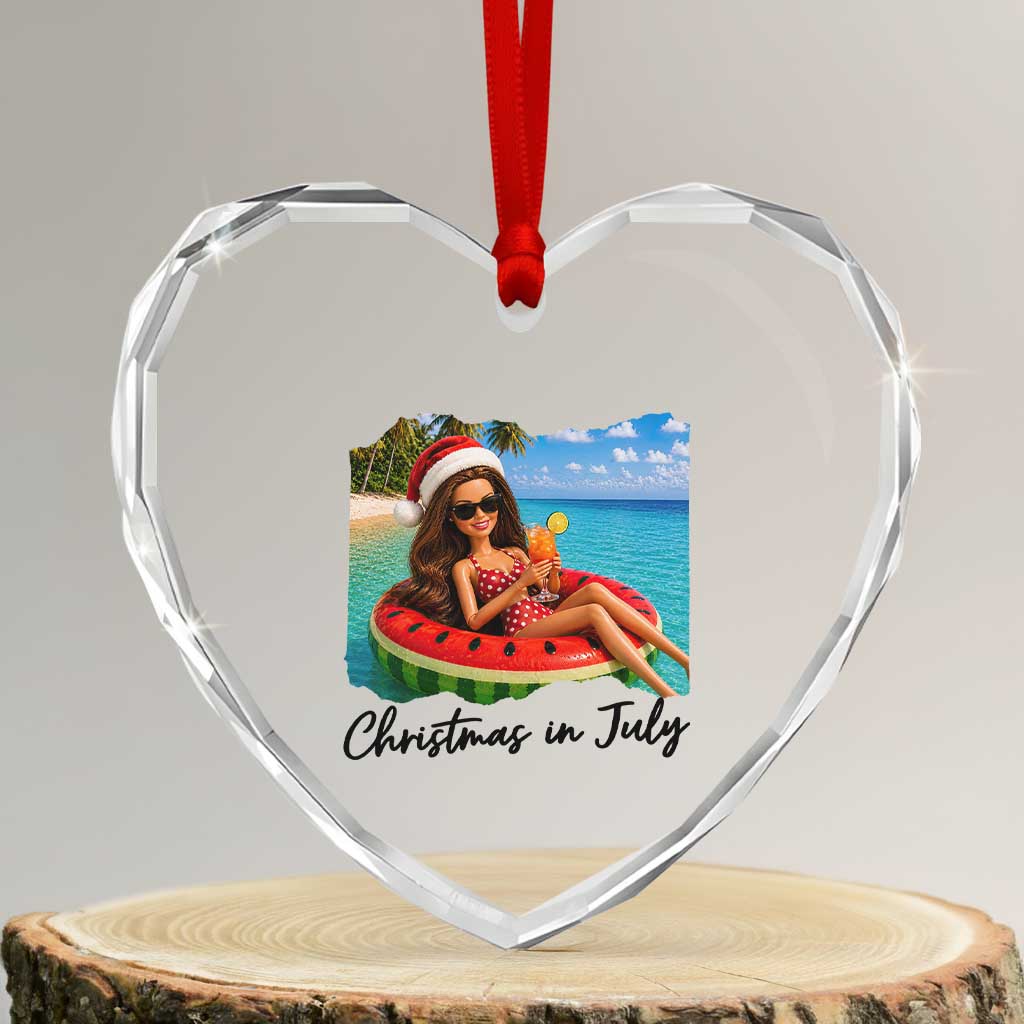 Christmas In July Tropical Doll Face Meme Heart Crystal Glass Ornament Summer Vacation Graphic