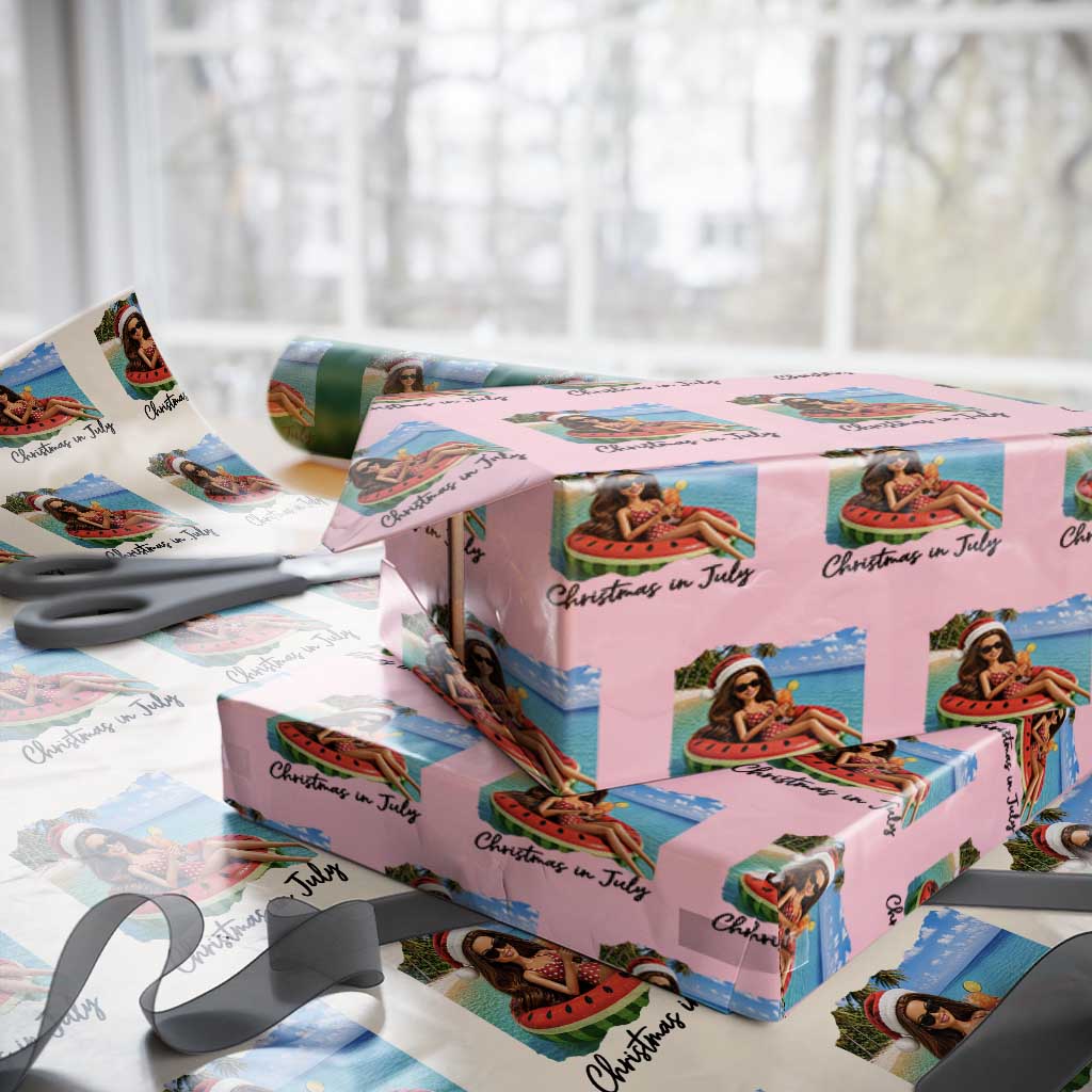Christmas In July Tropical Doll Face Meme Wrapping Paper Roll Summer Vacation Graphic