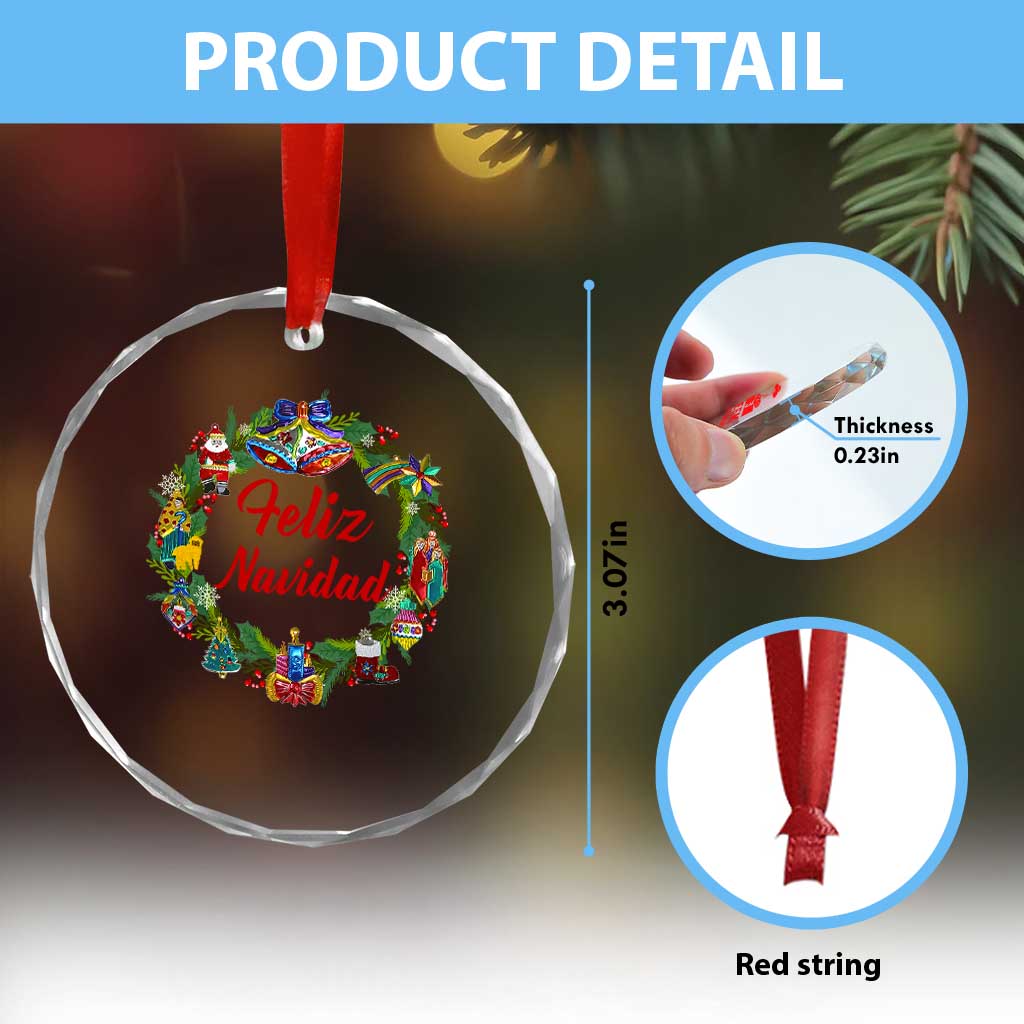 Christmas In Mexico Crystal Glass Ornament Feliz Navidad Xmas Wreath - Wonder Print Shop