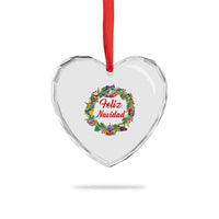 Christmas In Mexico Heart Crystal Glass Ornament Feliz Navidad Xmas Wreath - Wonder Print Shop