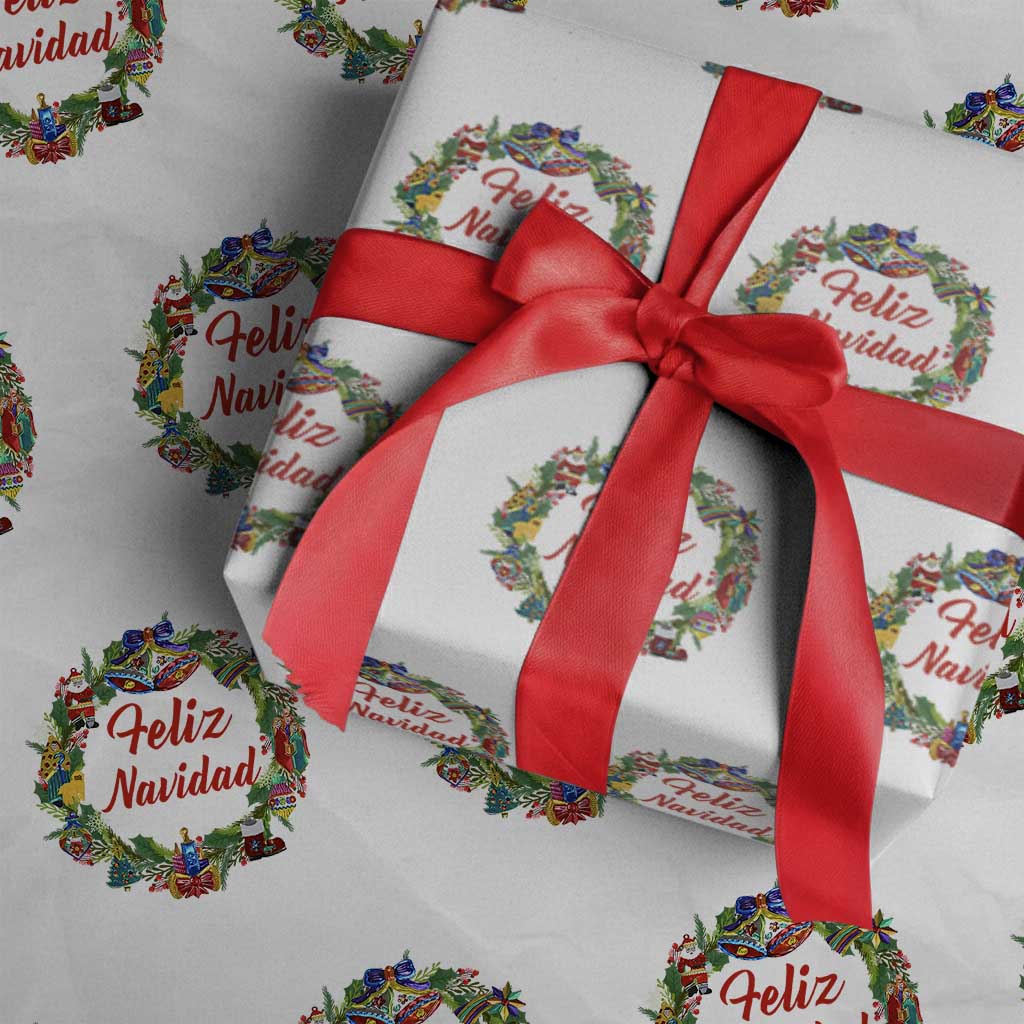 Christmas In Mexico Wrapping Paper Roll Feliz Navidad Xmas Wreath - Wonder Print Shop