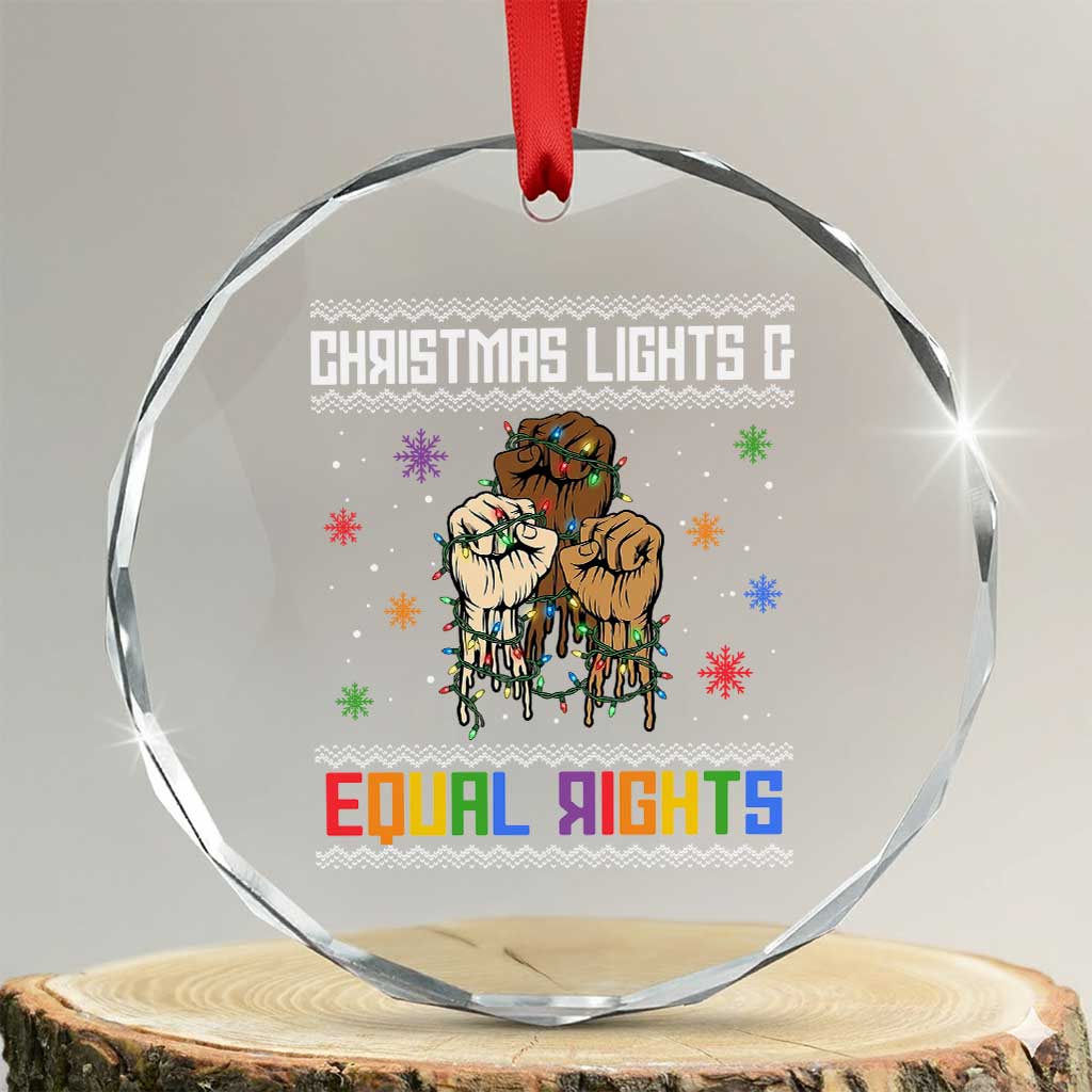 Christmas Lights And Equal Rights Ugly Sweater Crystal Glass Ornament Xmas Activism Gift - Wonder Print Shop