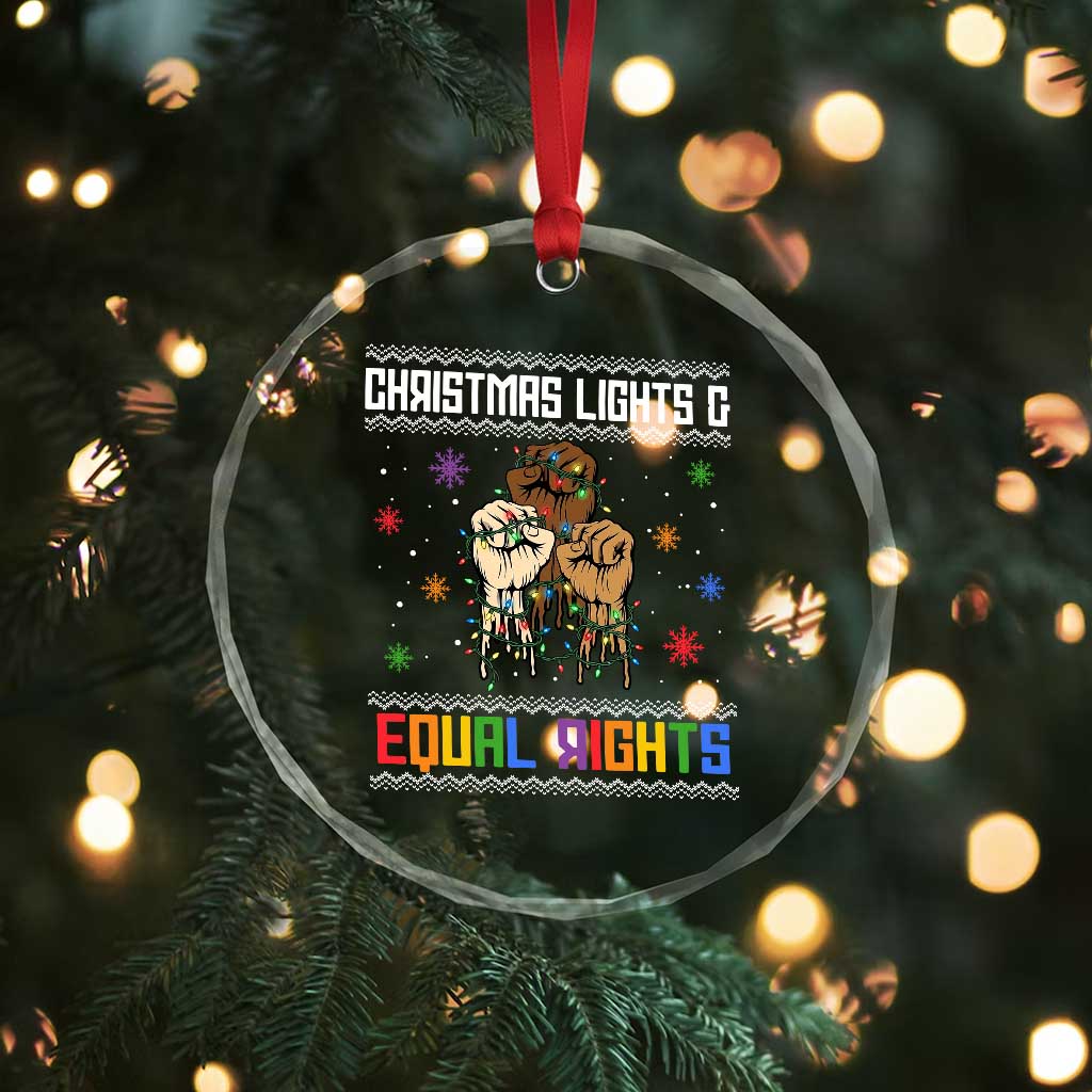 Christmas Lights And Equal Rights Ugly Sweater Crystal Glass Ornament Xmas Activism Gift - Wonder Print Shop