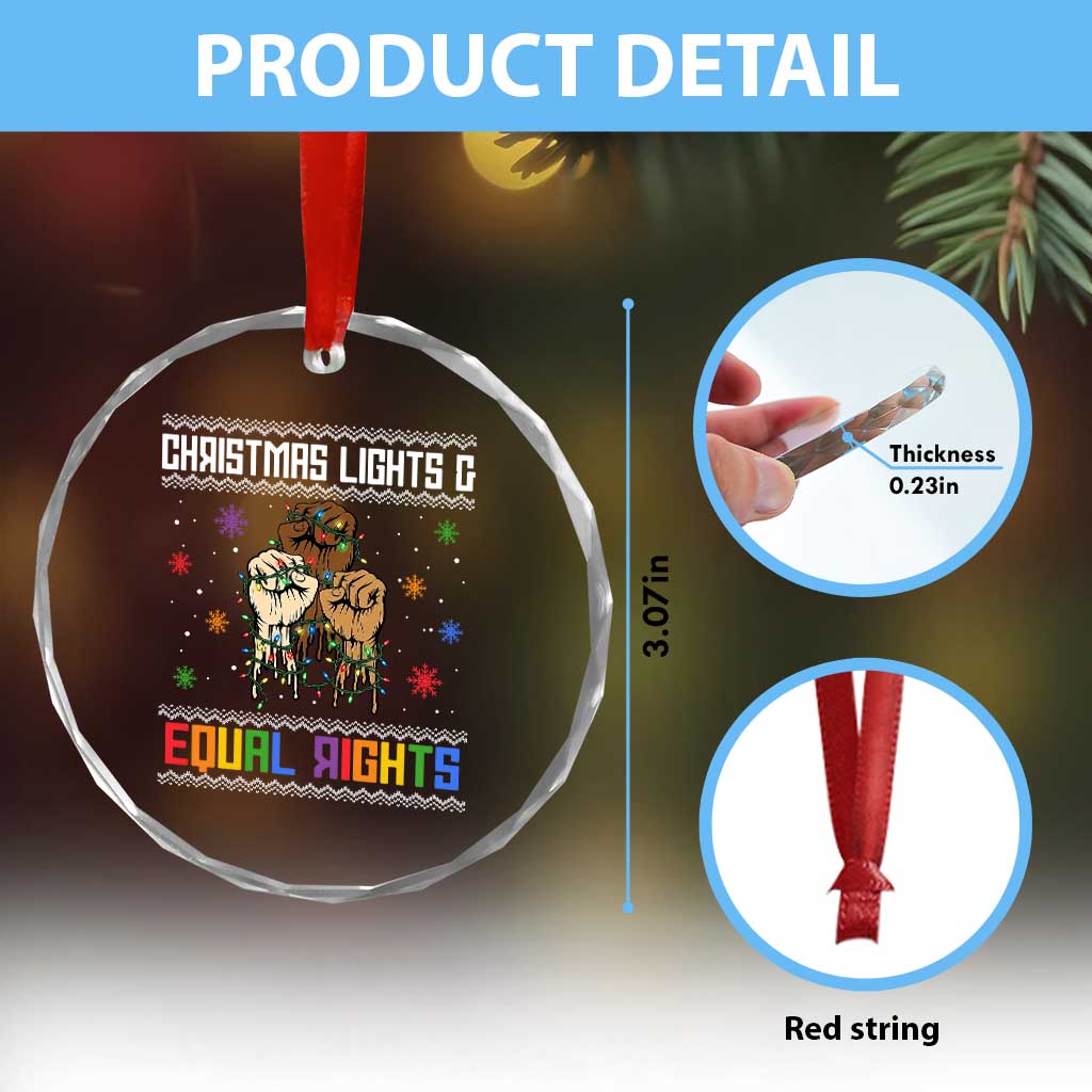 Christmas Lights And Equal Rights Ugly Sweater Crystal Glass Ornament Xmas Activism Gift - Wonder Print Shop