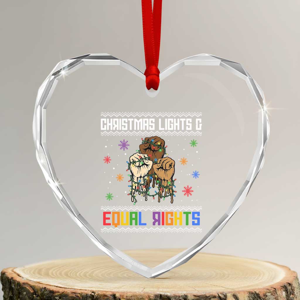 Christmas Lights And Equal Rights Ugly Sweater Heart Crystal Glass Ornament Xmas Activism Gift - Wonder Print Shop
