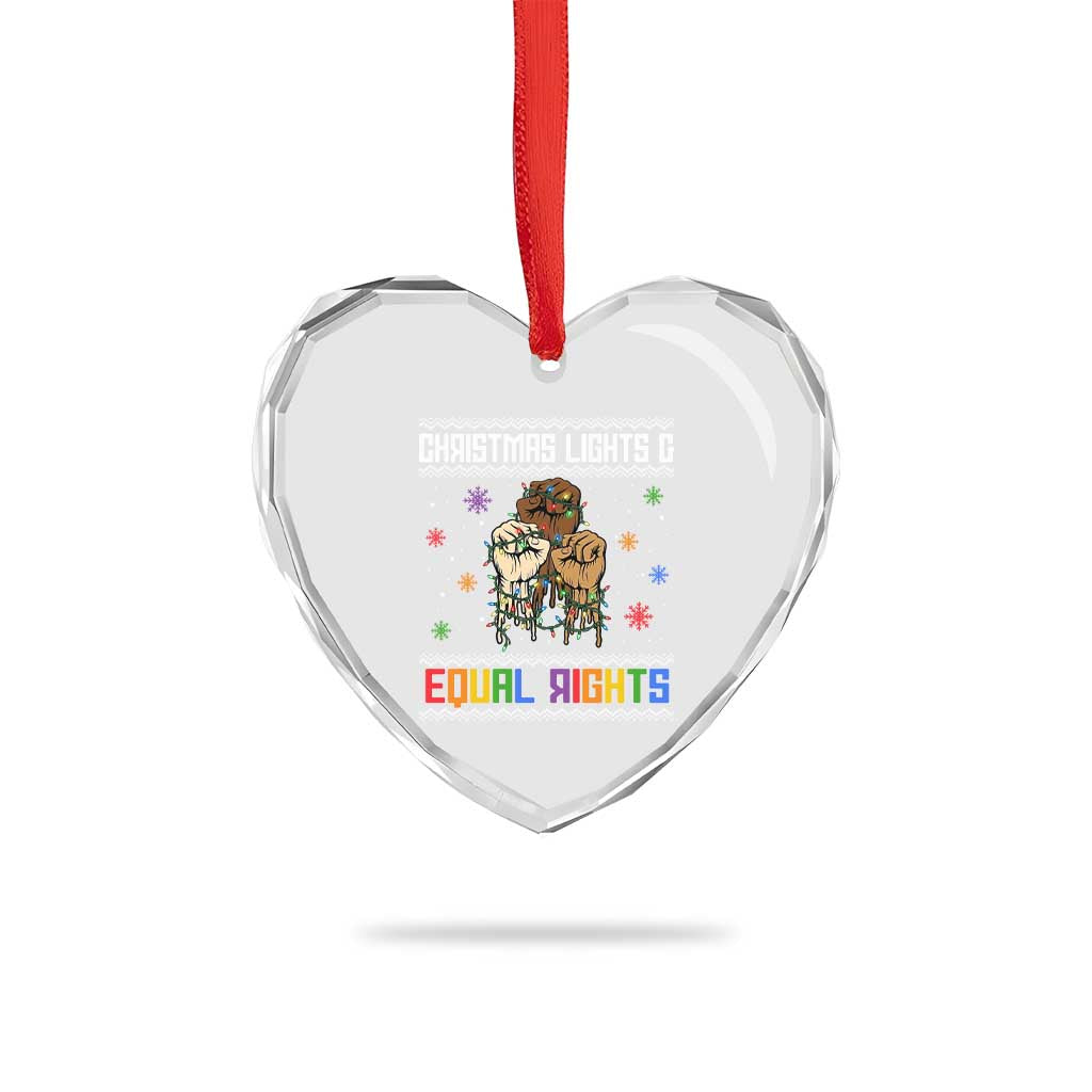Christmas Lights And Equal Rights Ugly Sweater Heart Crystal Glass Ornament Xmas Activism Gift - Wonder Print Shop