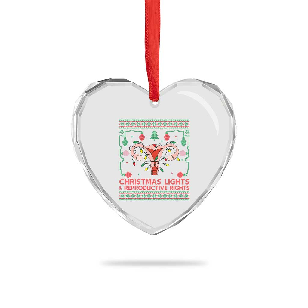 Christmas Lights And Reproductive Rights Heart Crystal Glass Ornament Xmas Feminist Supporter Gift - Wonder Print Shop