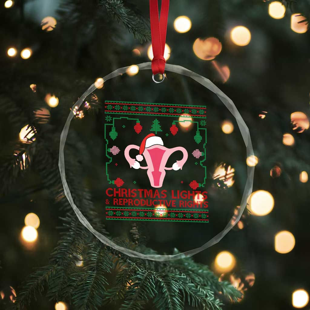 Christmas Lights And Reproductive Rights Ugly Christmas Crystal Glass Ornament Feminist Holiday Gift - Wonder Print Shop
