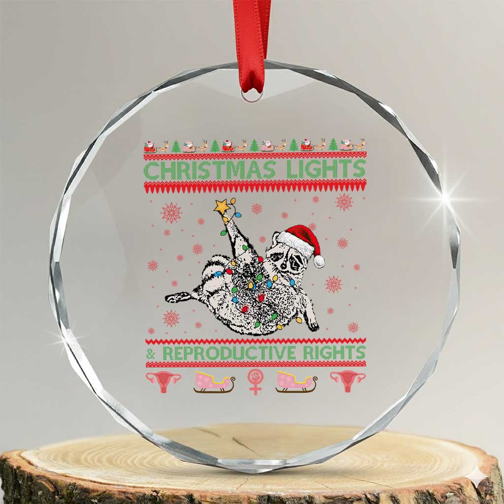 Christmas Lights And Reproductive Rights Ugly Christmas Crystal Glass Ornament Feminist Raccoon Gift - Wonder Print Shop