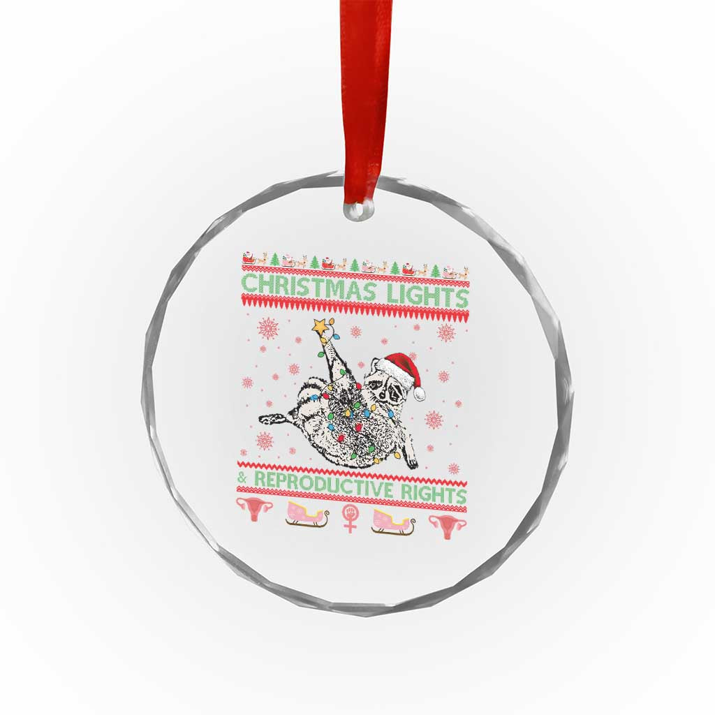 Christmas Lights And Reproductive Rights Ugly Christmas Crystal Glass Ornament Feminist Raccoon Gift - Wonder Print Shop