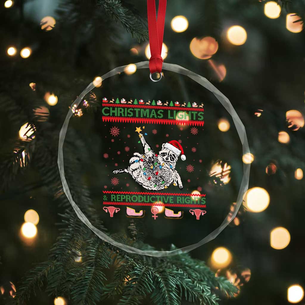 Christmas Lights And Reproductive Rights Ugly Christmas Crystal Glass Ornament Feminist Raccoon Gift - Wonder Print Shop