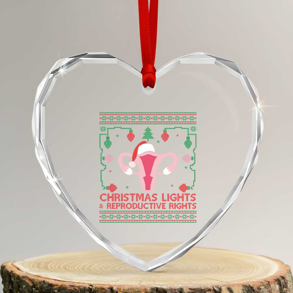 Christmas Lights And Reproductive Rights Ugly Christmas Heart Crystal Glass Ornament Feminist Holiday Gift - Wonder Print Shop