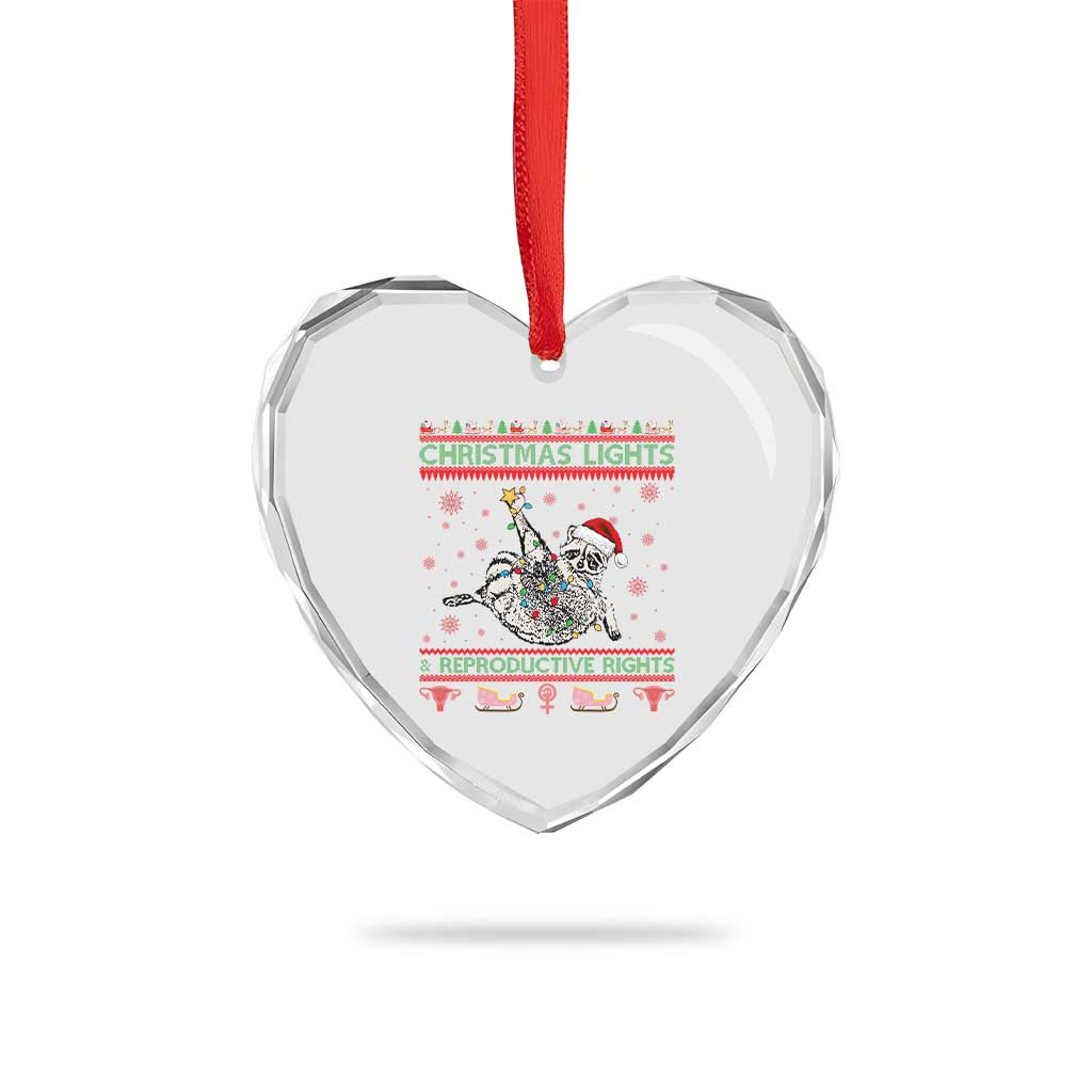 Christmas Lights And Reproductive Rights Ugly Christmas Heart Crystal Glass Ornament Feminist Raccoon Gift - Wonder Print Shop