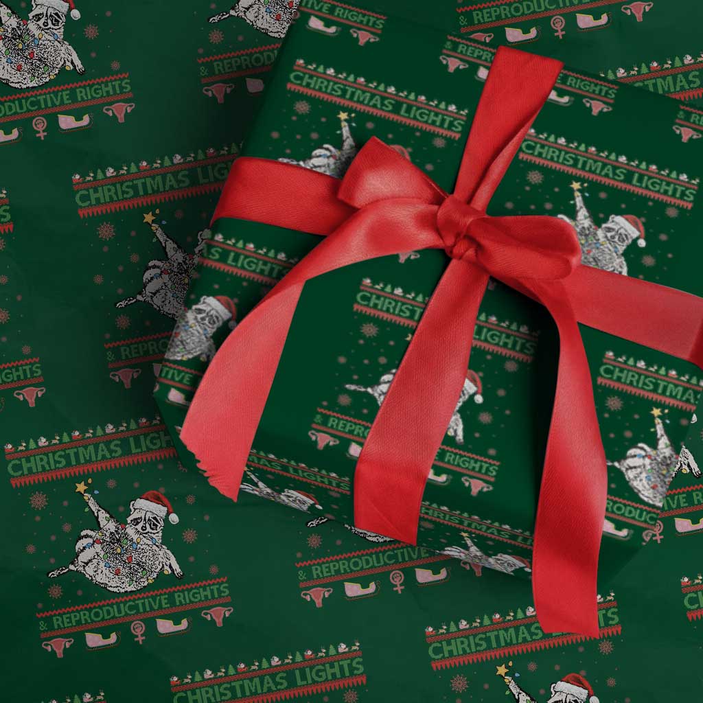 Christmas Lights And Reproductive Rights Ugly Christmas Wrapping Paper Roll Feminist Raccoon Gift - Wonder Print Shop