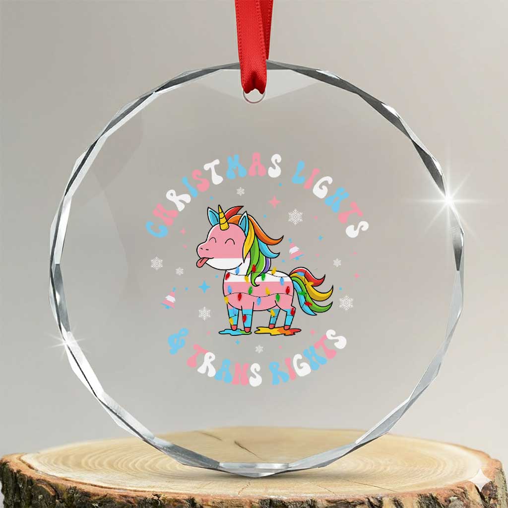 Christmas Lights And Trans Rights Crystal Glass Ornament Magical Unicorn Pride - Wonder Print Shop
