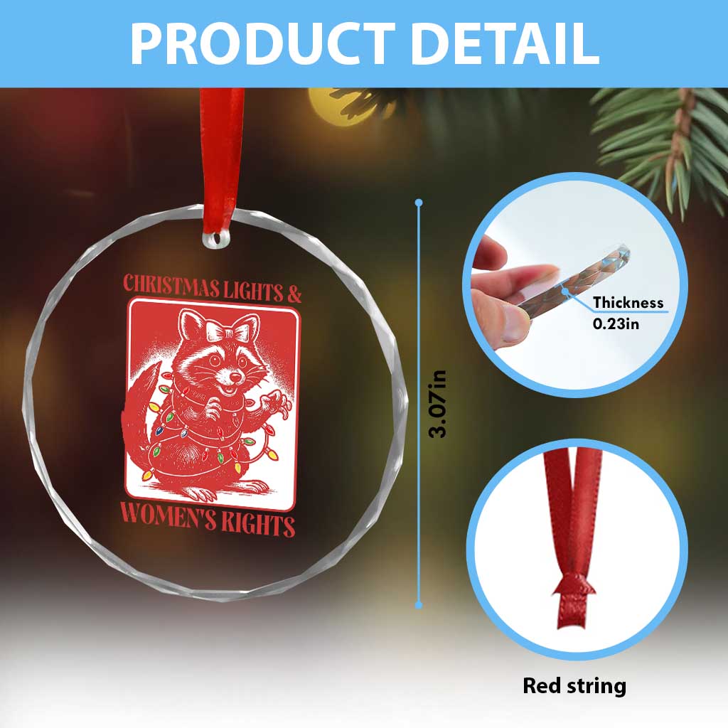 Christmas Lights And Womens Rights Crystal Glass Ornament Raccoon Female Rage Holiday Gift - Wonder Print Shop