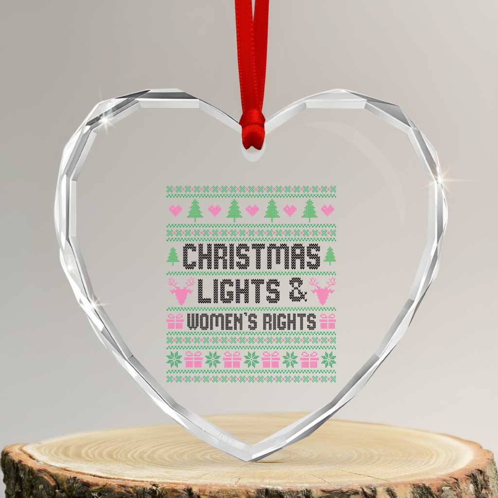 Christmas Lights And Womens Rights Heart Crystal Glass Ornament Equality Feminist Gift - Wonder Print Shop