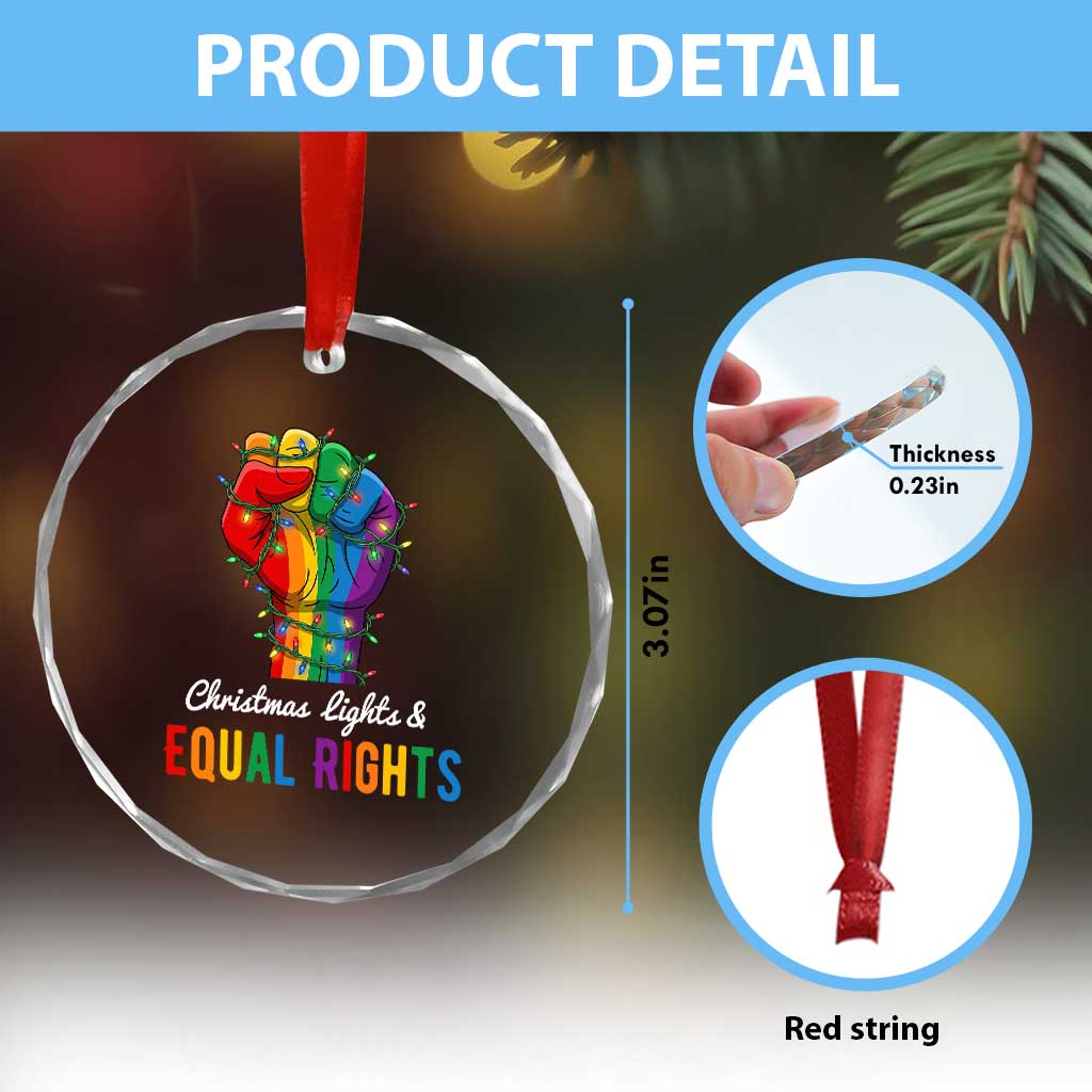Christmas Lights Equal Rights Crystal Glass Ornament LGBT Hands Supporter Gift - Wonder Print Shop
