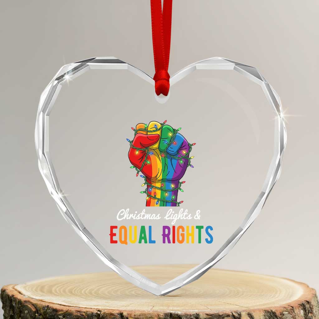 Christmas Lights Equal Rights Heart Crystal Glass Ornament LGBT Hands Supporter Gift - Wonder Print Shop