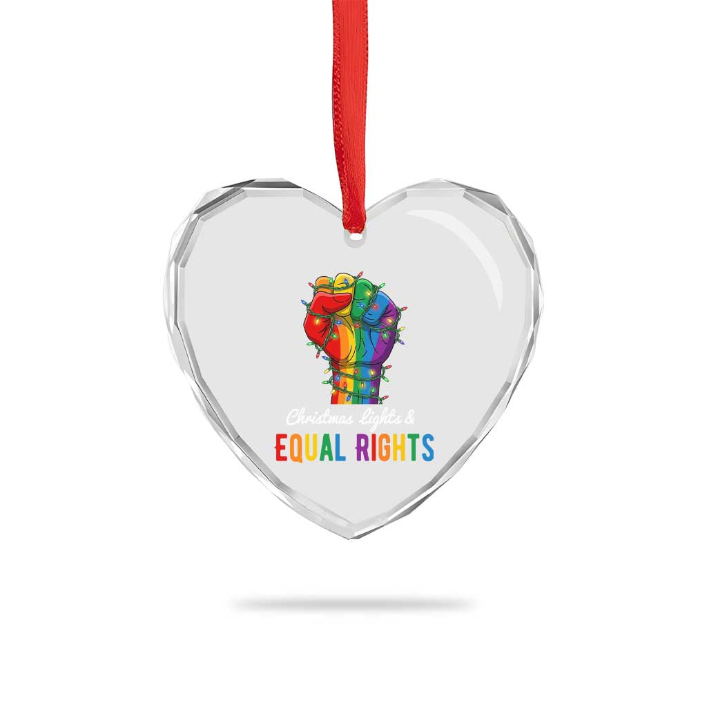Christmas Lights Equal Rights Heart Crystal Glass Ornament LGBT Hands Supporter Gift - Wonder Print Shop