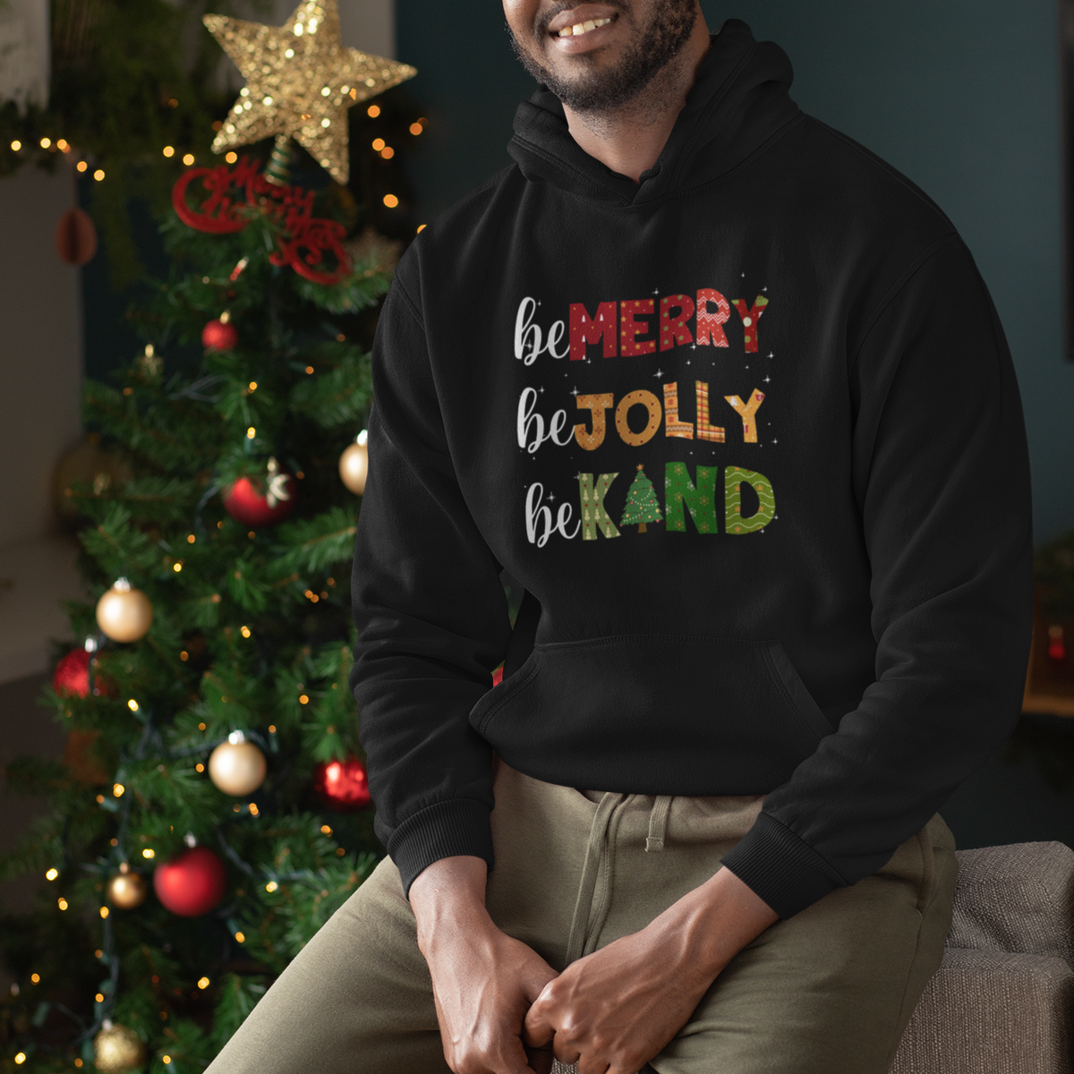 Be Merry Be Jolly Be Kind Christmas Tree Xmas Decor Hoodie - Wonder Print Shop