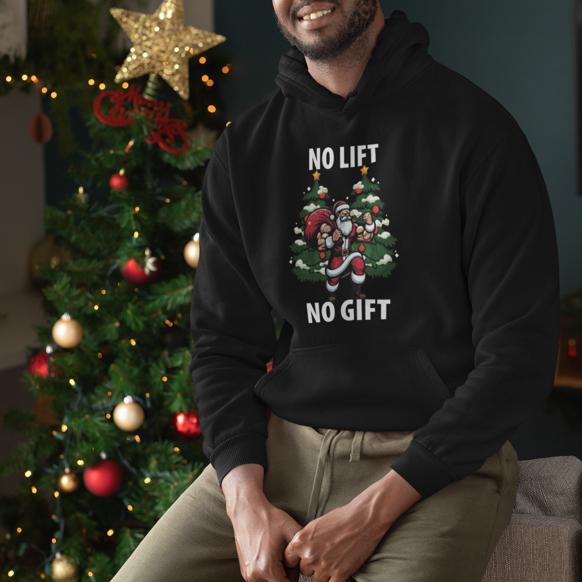 Christmas Hoodie No Lift No Gift Santa Bodybuilding Gymer - Wonder Print Shop