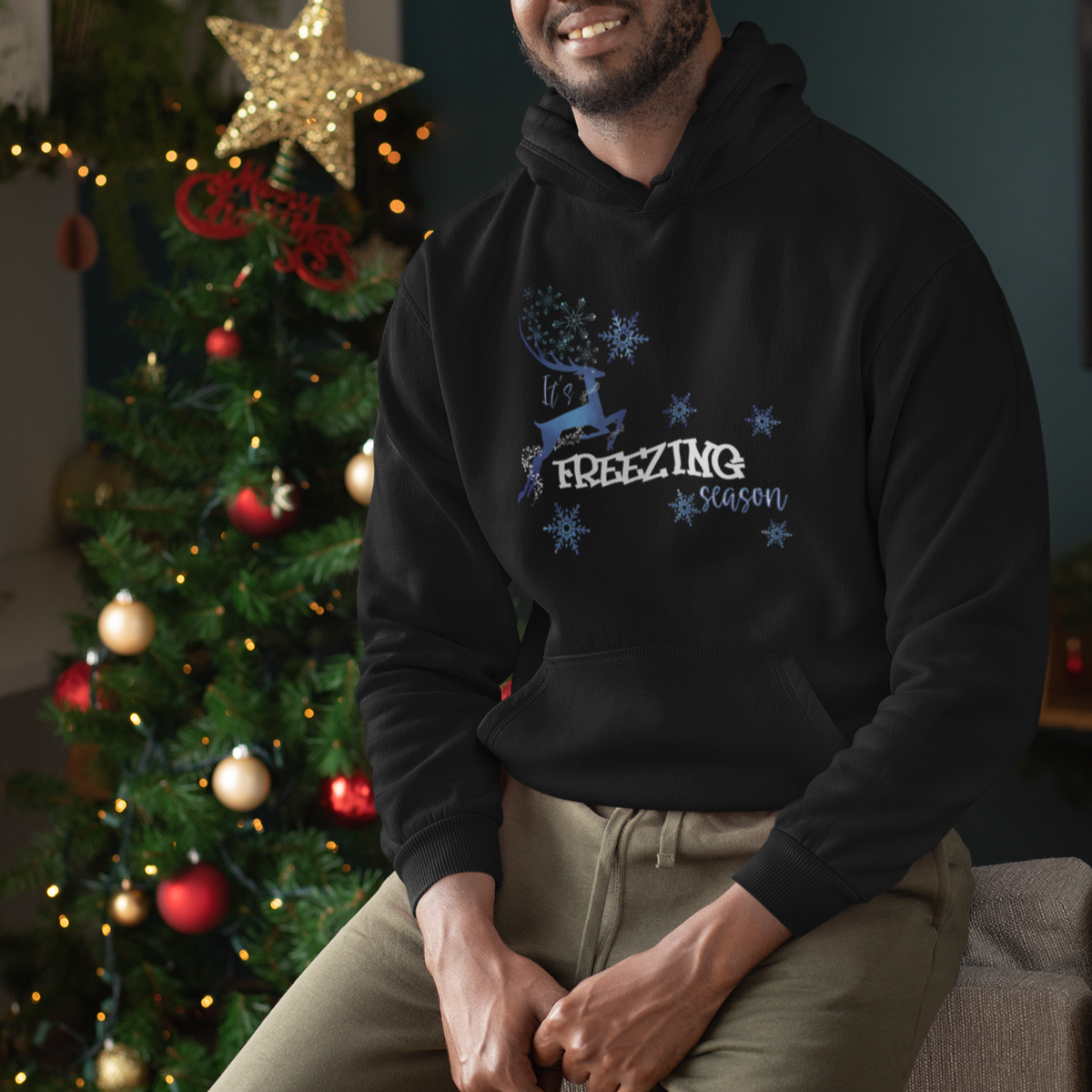 Freezing Season Christmas Reindeer Snowflake Hoodie - Wonder Print Shop
