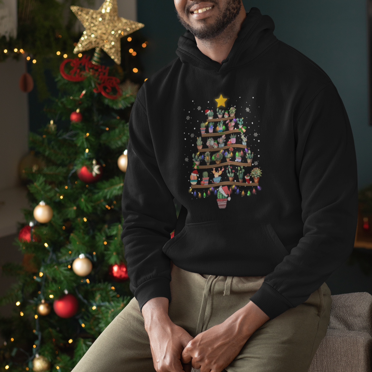 Succulent Christmas Tree Cactus Gardener Hoodie - Wonder Print Shop