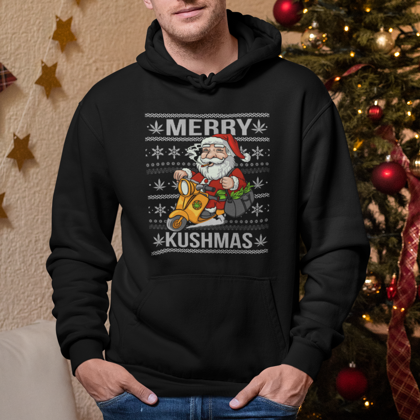 Merry Kushmas Christmas Ugly Santa Smoking Cannabis Weed 420 Hoodie - Wonder Print Shop