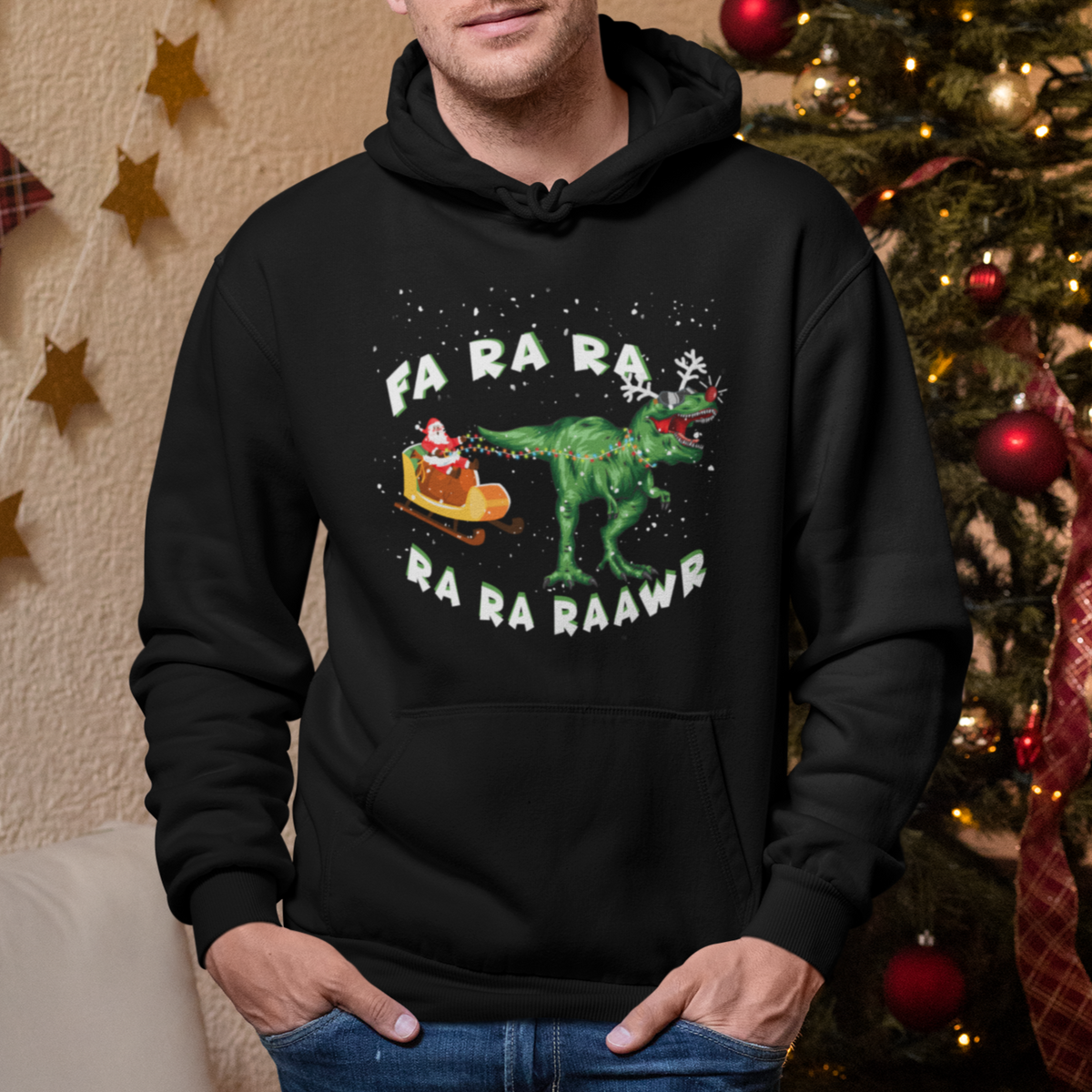 Christmas Hoodie Tree Rex Fa Ra Rawr T-Rex Dinosaur - Wonder Print Shop
