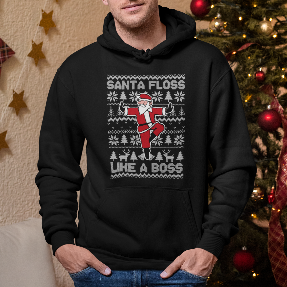 Christmas Hoodie Santa Floss Like A Boss Funny Dancing - Wonder Print Shop