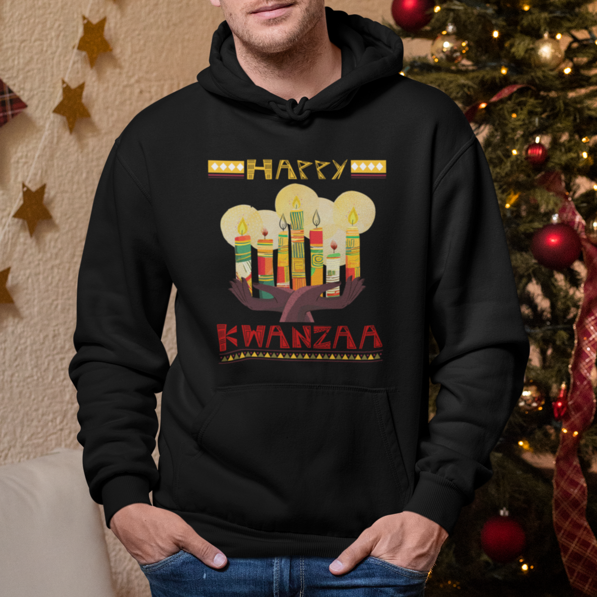 Christmas Hoodie Happy Kwanzaa African American Candles - Wonder Print Shop