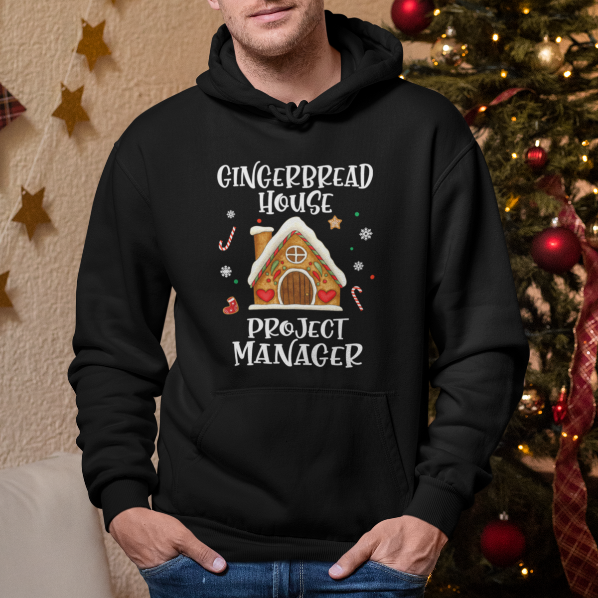 Christmas Hoodie Gingerbread House Project manager Decorating Baking - Wonder Print Shop