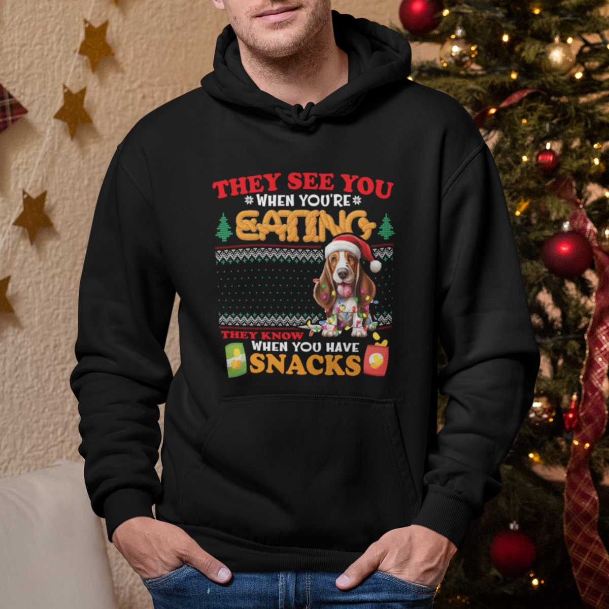 Christmas Hoodie Basset Hound See You're Eating Dog Lover - Wonder Print Shop