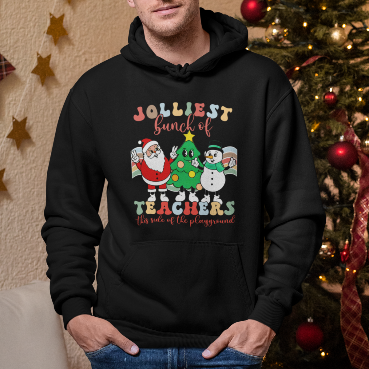 Christmas Hoodie Jolliest Bunch Of Teachers This Side Of The Playground - Wonder Print Shop